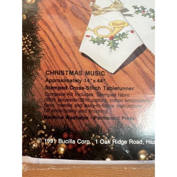Bucilla Christmas Music Stamped Cross Stitch Table Runner - Picture 2 of 6